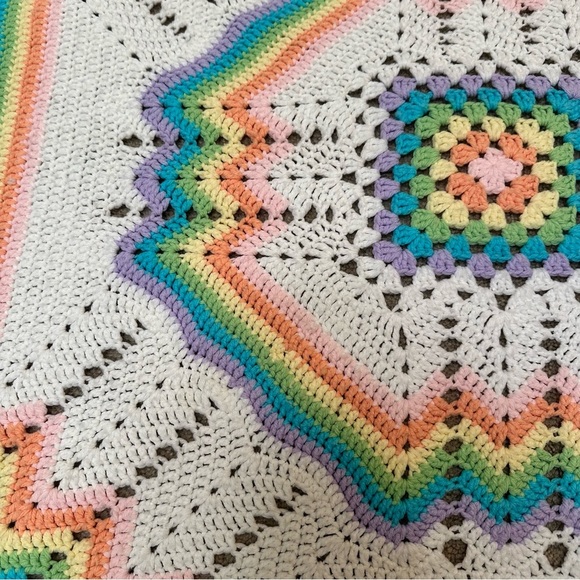 Handmade Multicolor Rainbow Pride Crochet Knit Throw Baby Blanket 38x38 Inches - Picture 2 of 4